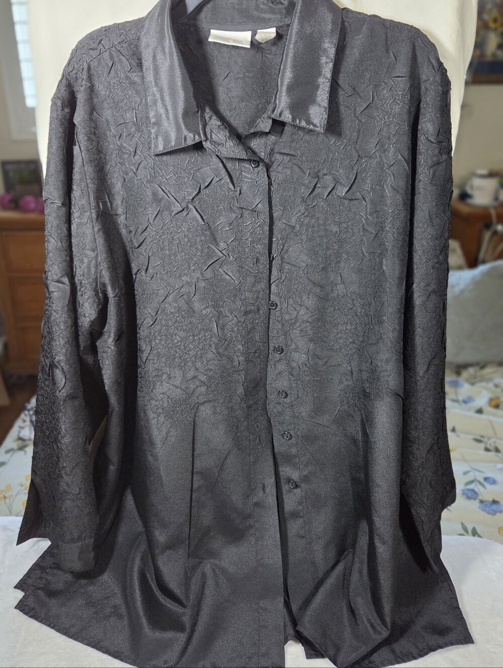 Chicos Crinkle Texture Button Down Blouse Size 4 (XXL) Dark Academia Whimsygoth